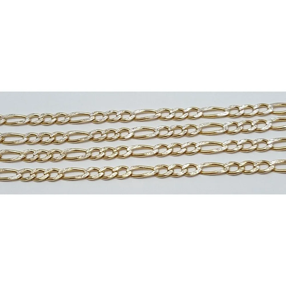 14K Two Tone Multi Color Gold Diamond Cut Figaro Link Chain Necklace 25.25